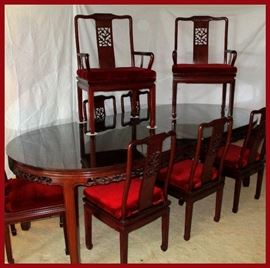 Magnificent Formal Dining Table and 8 Chairs, Part of a Large Matching Suite. We are showing the set with the 2 Large Leaves in the Table. 