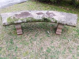 Ooh, curved-for-your-pleasure vintage concrete bench! How many shades of gray do you see?