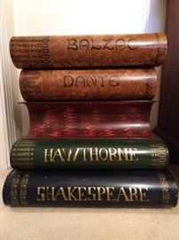 The other of the pair of metal Italian faux book stack side tables - from Gump's.