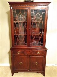 Vintage 1940's Drexel New Hampton Court mahogany china cabinet. 