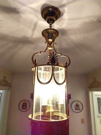 Nice, vintage brass/glass entryway fixture.
