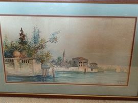 Very nicely executed original watercolor, of an Italian seaside, by A. Romero.