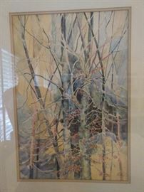 Love this watercolor of birches, entitled "Beaches at Fives Creek", by Atlanta artist Helen Schneeberger.