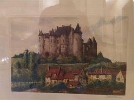 Original artist signed oil on canvas, European Castles.