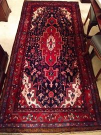 Vintage Persian Ghom rug, hand woven, 100% wool face, measures 5' x 9' 1".