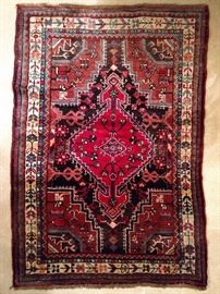 Vintage Persian Malayer Sarouk rug, hand woven, 100% wool face, measures 2'  9" x 4' 1".