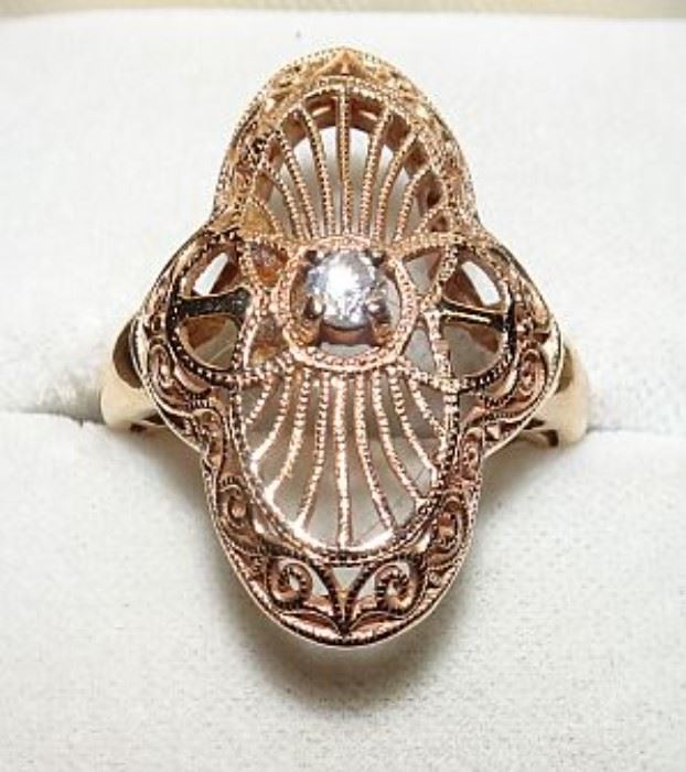 14K Gold Diamond Filigree Ring
