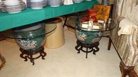 ORIENTAL DESIGN JARDINIERES WITH GLASS TOPS 