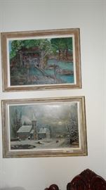 FLORIDA SWAMP PAINTING. NEW ENGLAND WINTER SCENE PAINTING.