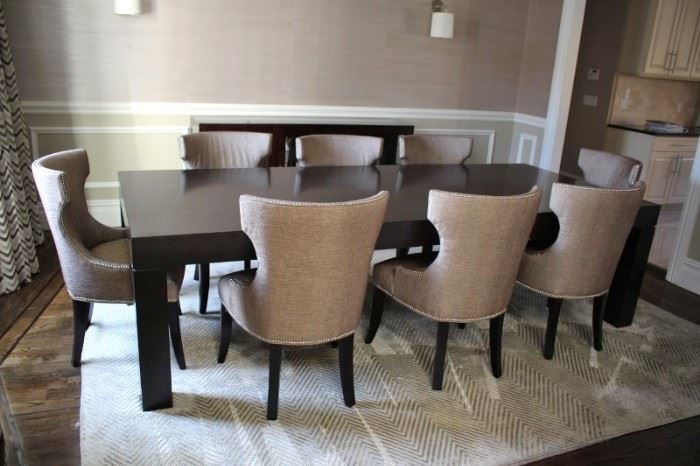 Parsons Dining Room Table with 8 Custom Chairs and Rug