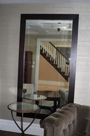 Over-sized Mirror and Round Metal & Glass Side Table