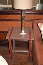 Side  Table with Leather Strap Details and Lamp