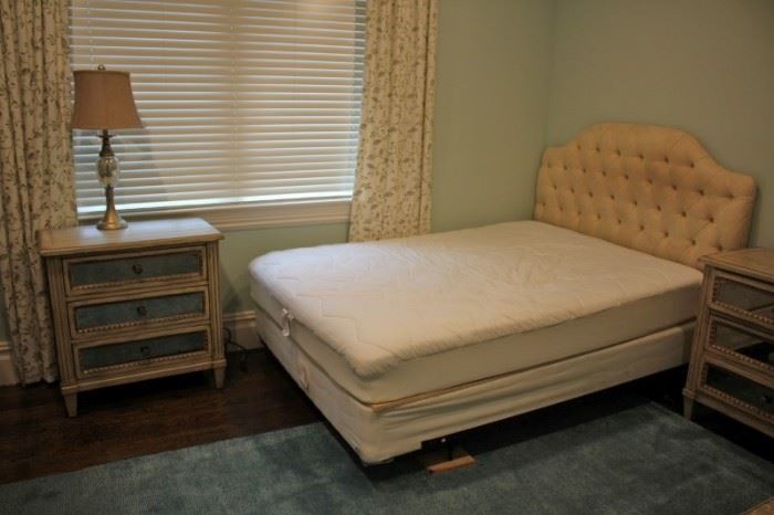 Tufted Headboard with Mattress, Pair of Nightstands and Lamp