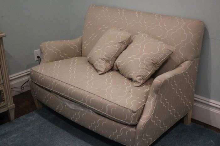 Upholstered Love Seat and Pillows