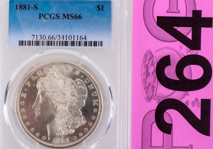 Lot 264 - Coin 1881-S Morgan Silver Dollar PCGS MS66