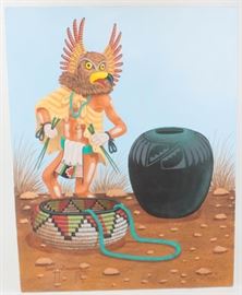 Lot 281 - Art Jimmy Yellowhair Original Owl Kachina Painting