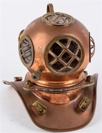 Lot 375 - Miniature Scuba Diving Helmet Copper & Brass