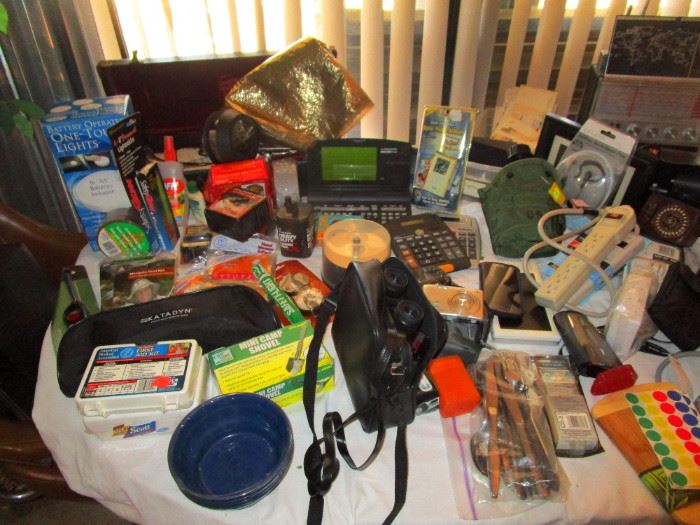 Misc Electronics, binoculars, camping and survival items