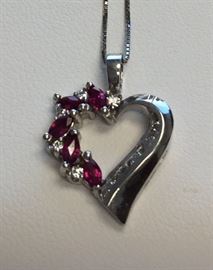 White Gold & Rubies Heart-Shape Necklace