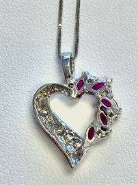 White Gold & Rubies Heart-Shape Necklace