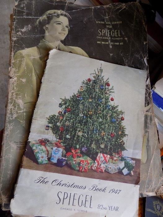 Old Spiegel catalogs, including a 1947 Christmas catalog.