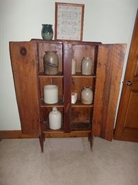 Old Primitive Pine Cupboard w/red milk paint stain