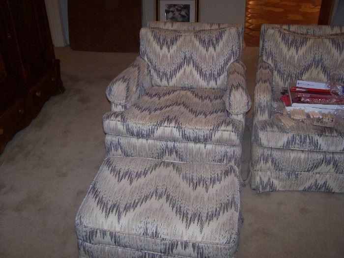 living room chairs, both have ottomans