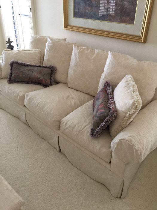(2)  Robb & Stucky White Brocade couches, beautiful