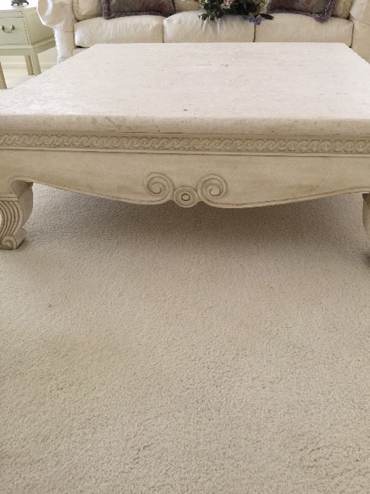 Robb & Stucky coffee table   approx 17 inch ht,  4 ft wide and 4 ft long