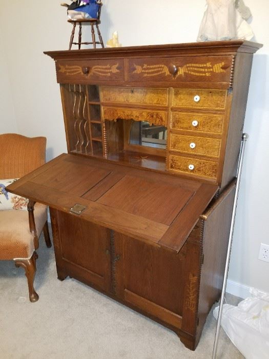 Antique Germany Inlaid Secretary - detailing is outstanding
