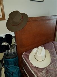 Vintage Arts & Crafts/Mission Style Twin Beds with Inlay. Hats. Ping Golf Clubs/Bag