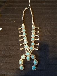Silver and Turquoise Squash Blossom Necklace