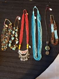 Turquoise Beads, Coral/Silver Necklace and others.