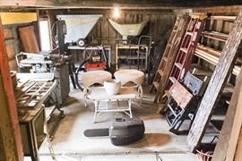 Wood Shop machinery - Dumpsters - ladders - Chainsaw - Wicker tables - Push lawn mower - Band saw