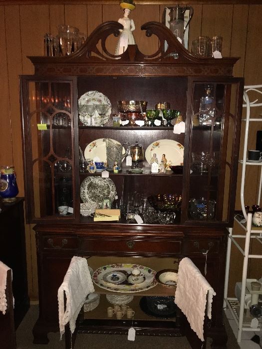 China cabinet and an assortment of china and glassware