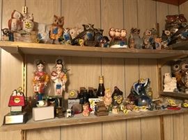 Large owl collection with other collectible items 
