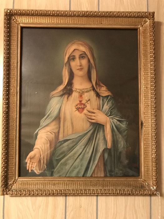 Vintage Sacred Heart of Mary framed print 