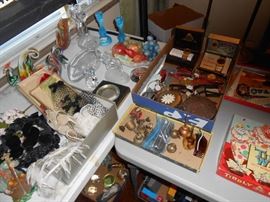 Glassware and vintage spray net hats