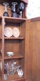 Cranberry Red Wine stems, Pink and blue Wedgewood