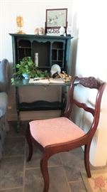 Ladies writing desk / secretary.  Antique carved chairs