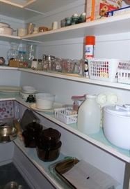 kitchen basics. Visionware, Corning ware, mixing bowls, spice containers, measuring cups