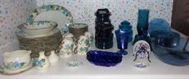 Blue glass.  Poppy Trail by Metlox dishes