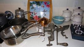 retro kitchen. canister sets, pots and pans, Calphalon, all clad