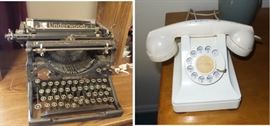 vintage typewriter and telephone