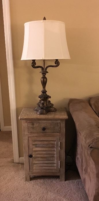 Two identical end tables and two identical lamps