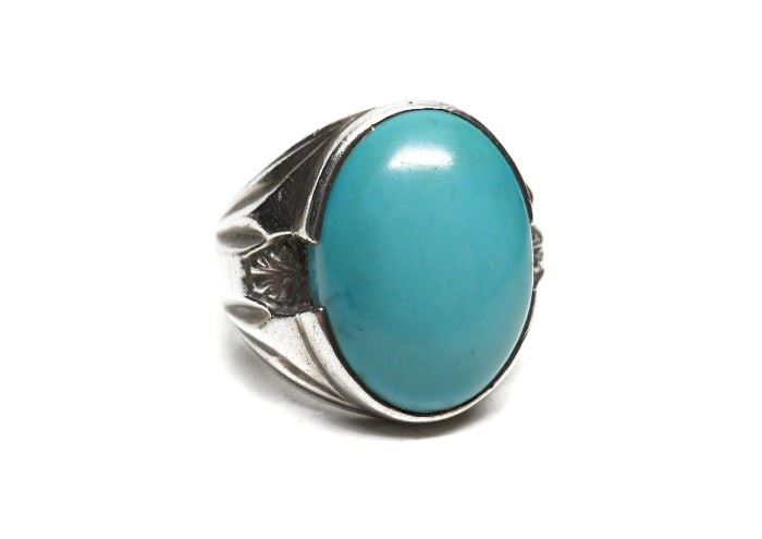 HEAVY STERLING TURQUOISE CABOCHON RING