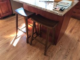 Pair Wood Bar Stools 27” High