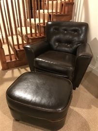 “Smithe” Dark Brown Leather Club Chair with Ottoman