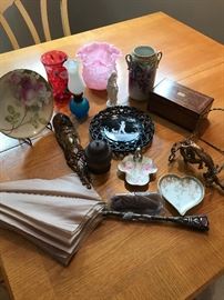 Antique, Umbrella, Music Box,  Decorative Pieces Of Brass, Fairy Lamp, Nippon other misc. Pieces.