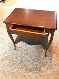 Solid Oak Side Table with Drawer.     28” Wide by 18” deep and 28” High